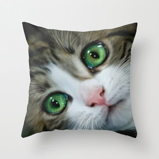Kitty Cat Throw Pillow by Alice Gosling Society6