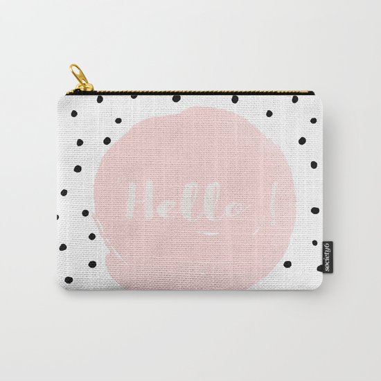 Hello! Black on white Polkadots and pink Typography Carry-All Pouch