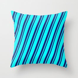 [ Thumbnail: Cyan & Midnight Blue Colored Striped/Lined Pattern Throw Pillow ]
