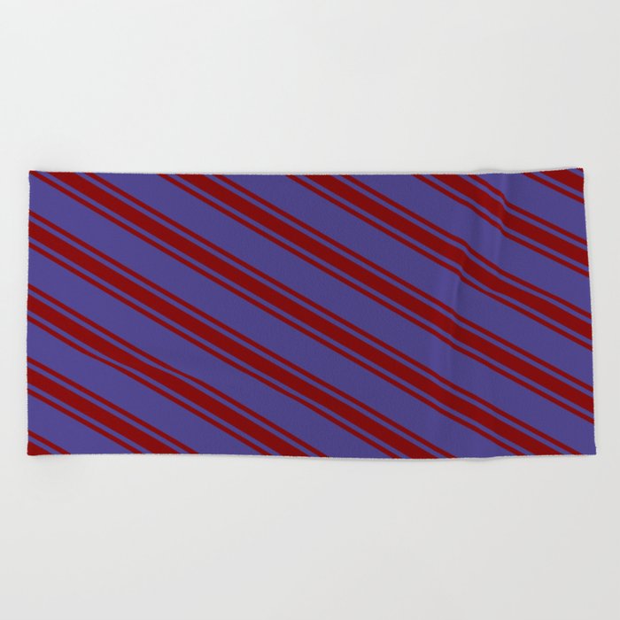 Dark Slate Blue & Maroon Colored Striped Pattern Beach Towel