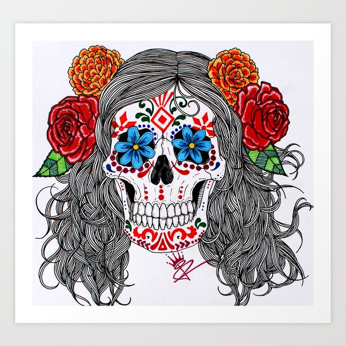 La Catrina Day of the Dead Sugar Skull Illustration Art Print
