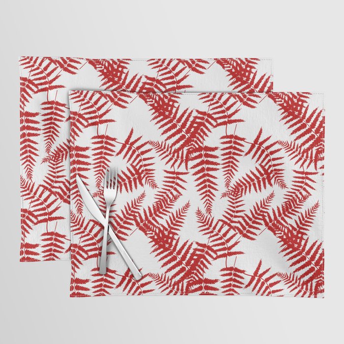 Red Silhouette Fern Leaves Pattern Placemat