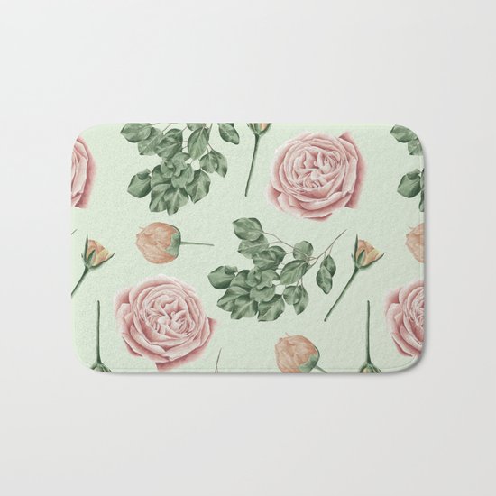 Rose Garden Delight Mint Green + Pink Bath Mat