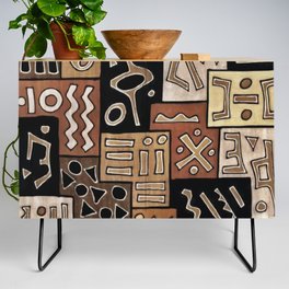 Brown and Black Abstract Mud Cloth Print Credenza