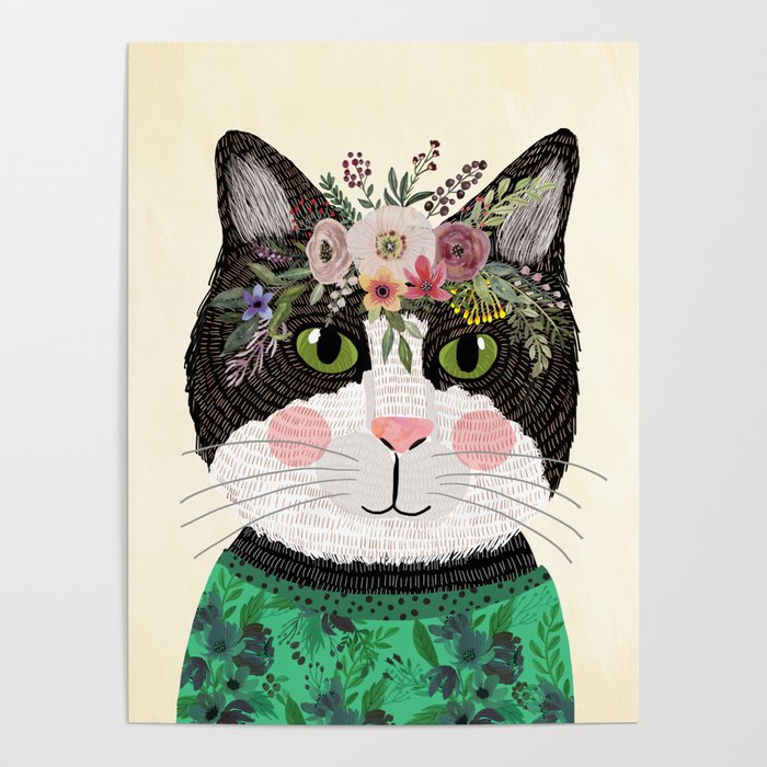 Cat with flower crown Poster