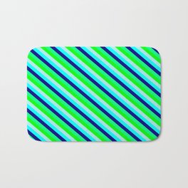 [ Thumbnail: Eyecatching Aqua, Blue, Green, Lime, and Turquoise Colored Striped/Lined Pattern Bath Mat ]