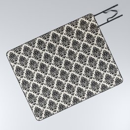 Black damask pattern White Picnic Blanket