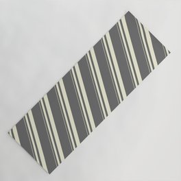 [ Thumbnail: Beige & Dim Grey Colored Striped/Lined Pattern Yoga Mat ]