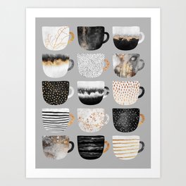 Pretty Coffe Cups 3 - Grey Art Print