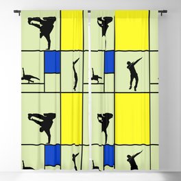 Street dancing like Piet Mondrian - Yellow, and Blue on the light green background Blackout Curtain