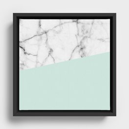 Real White marble Half pastel Mint Green Framed Canvas