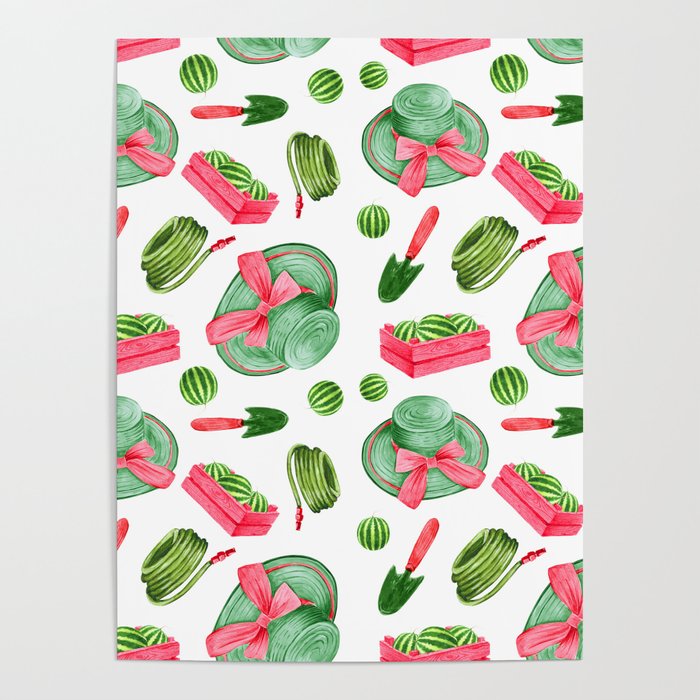 Watermelon Fruit Gardening Pattern Poster
