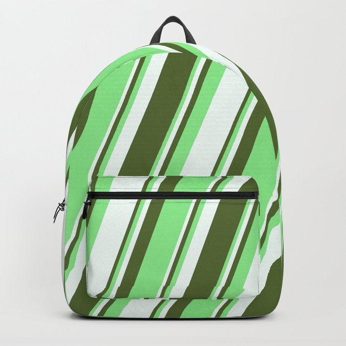 Dark Olive Green, Light Green, and Mint Cream Colored Lines Pattern Backpack