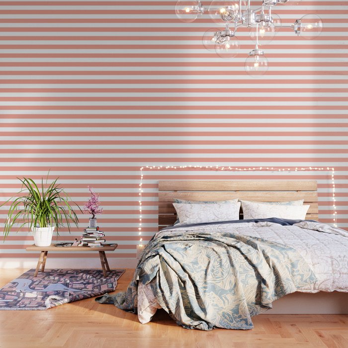 Coral Reef Valspar Paint Color Solid Color White Stripes Pattern Wallpaper