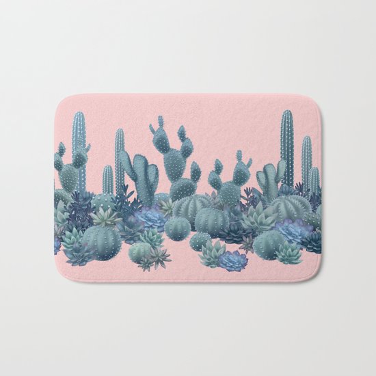 Milagritos Cacti on Rose Quartz Background Bath Mat