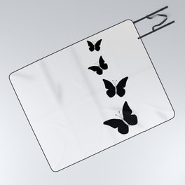Black Butterflies Ink Art Picnic Blanket
