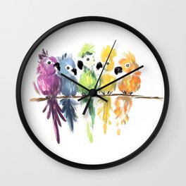 Rainbow Parrot Posse Wall Clock