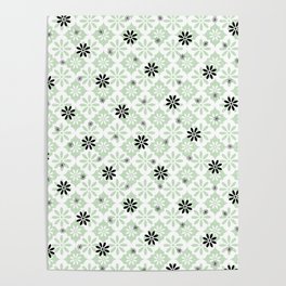 Green - Retro Mid Mod Quatrefoil flowers Poster