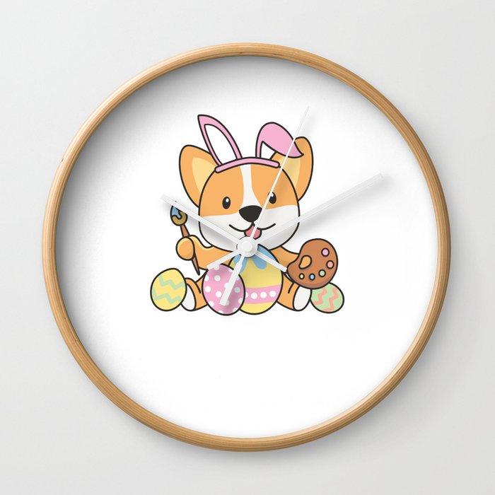 Sweet Corgi At Easter With Easter Eggs As An Wall Clock