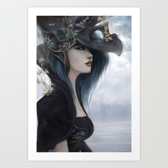 Bluish Black - Mysterious fantasy mage girl portrait Art Print