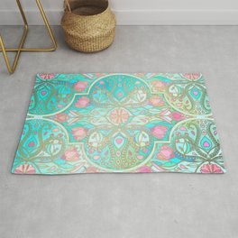 Floral Moroccan in Spring Pastels - Aqua, Pink, Mint & Peach Area & Throw Rug