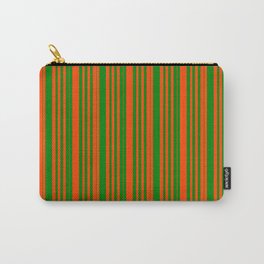 [ Thumbnail: Red & Green Colored Pattern of Stripes Carry-All Pouch ]