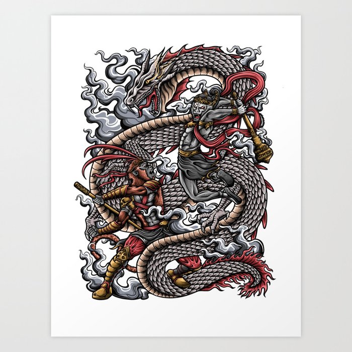 Sun Wukong vs Hanuman Art Print