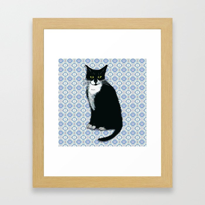 Cute Tuxedo Cat Framed Art Print