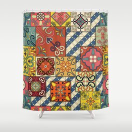 Seamless pattern with portuguese tiles in talavera style. Azulejo, moroccan, mexican ornaments Shower Curtain