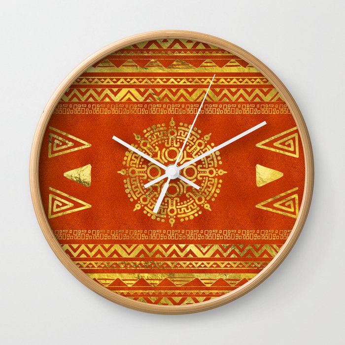 Gold Aztec Calendar Sun Symbol Wall Clock By K9printart Society6