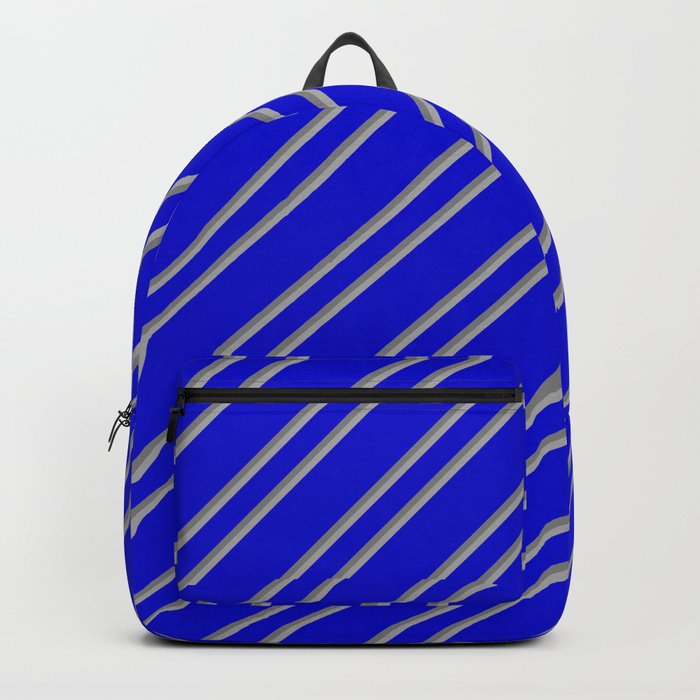 Blue, Grey, and Dark Grey Colored Pattern of Stripes Backpack