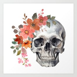 Floral Halo Skull Art Print