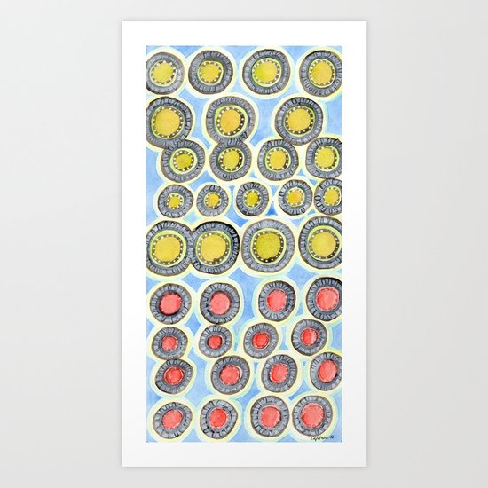 Yellow and Red Sunshine Pattern Art Print