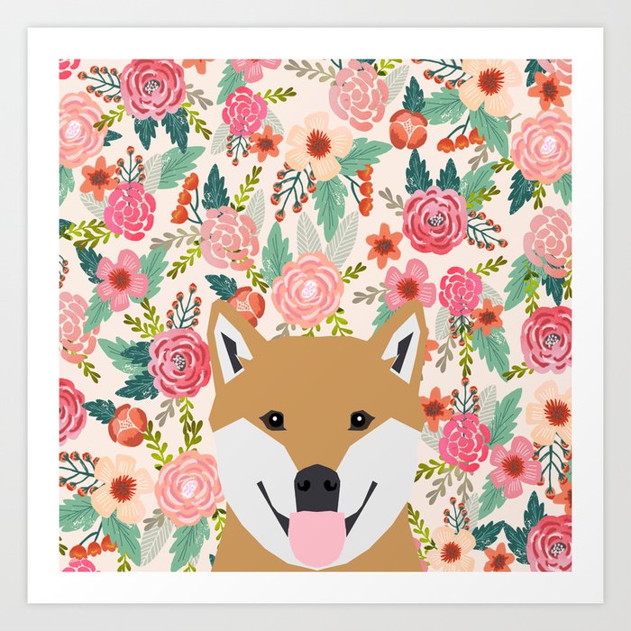 Shiba Inu floral dog face cute peeking shiba inus gifts Art Print