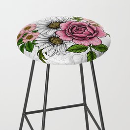 Summer bouquets - pink roses, daisies and wild roses Bar Stool