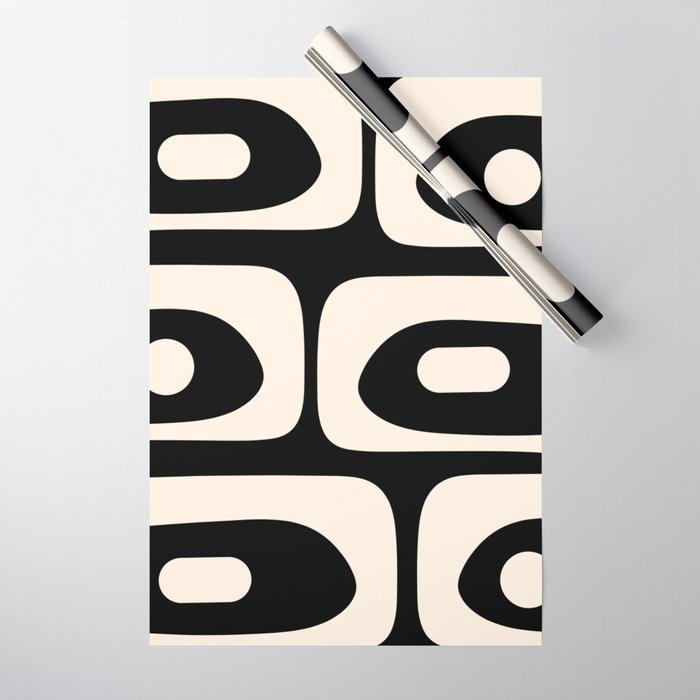 Mid Century Modern Piquet Abstract Pattern in Black and Almond Cream Wrapping Paper
