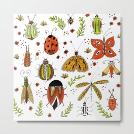 cute bugs and natural pattern Metal Print