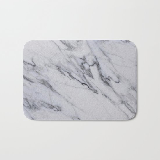 Marble - Black and White Gray Swirled Marble Design Bath Mat