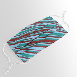 [ Thumbnail: Light Sky Blue, Dark Cyan & Maroon Colored Lined Pattern Face Mask ]