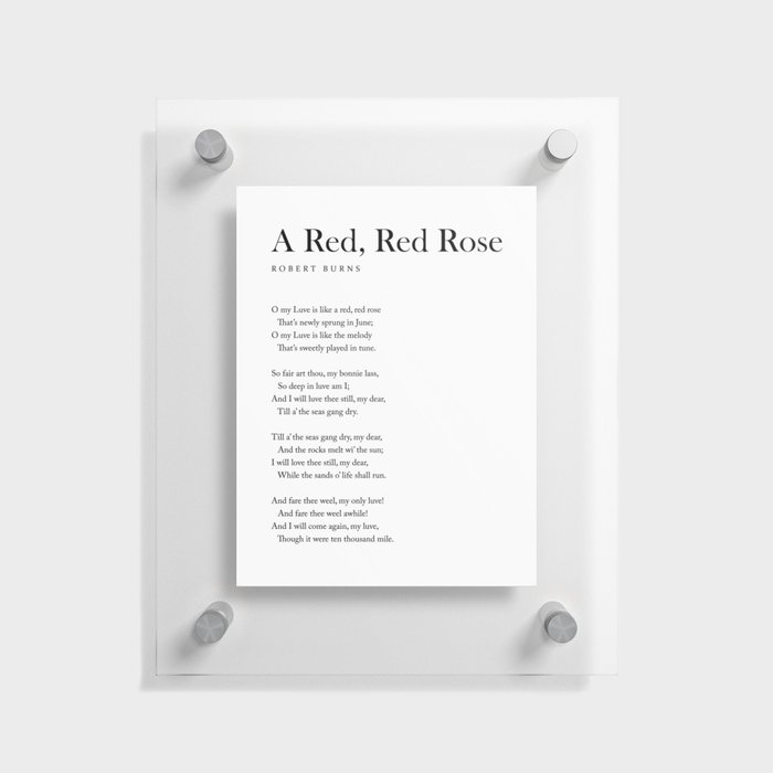A Red, Red Rose - Robert Burns Poem - Literature - Typography Print 2 Floating Acrylic Print