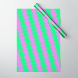 [ Thumbnail: Violet & Green Colored Lines/Stripes Pattern Wrapping Paper ]