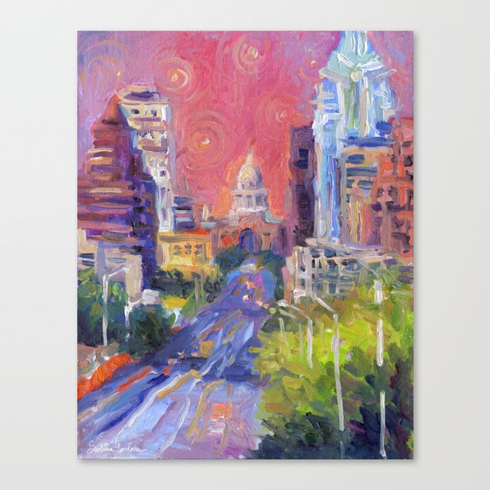 Downtown Austin Congress Avenue cityscape Art painting Svetlana Novikova Canvas Print