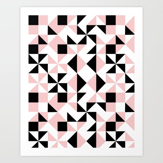 Eva - rose quartz quilt squares hipster retro geometric minimal abstract pattern print black pink Art Print
