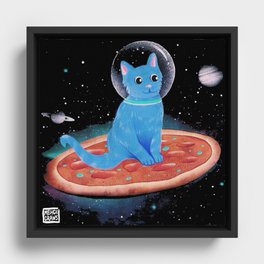 Cat Ride A Pizza Ship on Space Framed Canvas