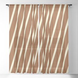 [ Thumbnail: Brown and Light Yellow Colored Stripes/Lines Pattern Sheer Curtain ]