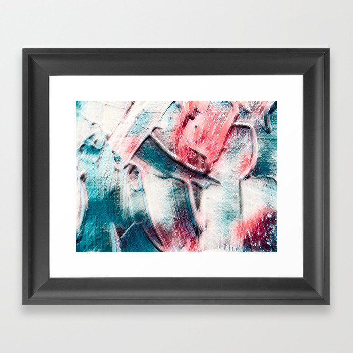 Pink And Turquoise Green Palette Knife Abstract Framed Art Print