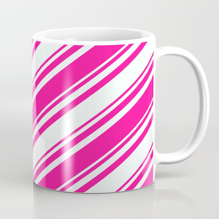 Deep Pink and Mint Cream Colored Lines/Stripes Pattern Coffee Mug