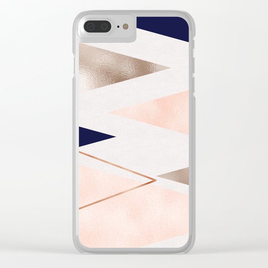 Rose gold french navy geometric Clear iPhone Case