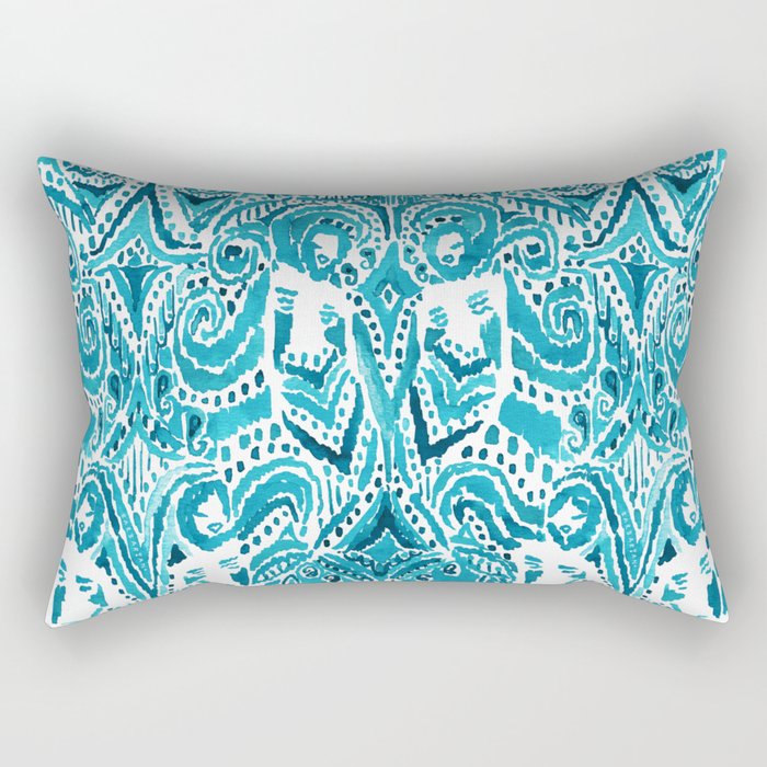 #MERMLIFE Blue Ikat Watercolor Mermaids Rectangular Pillow