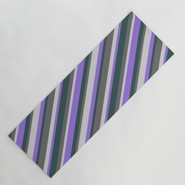 [ Thumbnail: Purple, Dark Slate Gray, Dim Gray, and Light Grey Colored Lined Pattern Yoga Mat ]